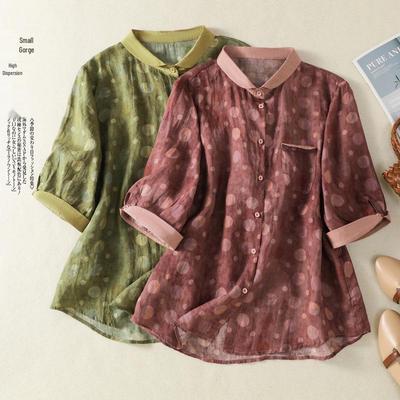 Camicia Estiva 2025 Stampa Coreana Retrò Taglie Forti Cotone Lino Manica Corta