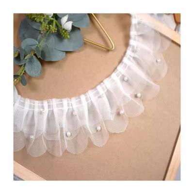 7cm breed wit drievoudig kralen mesh kant kant accessoires geplooide rok accessoires geplooid handgemaakt diy materiaal