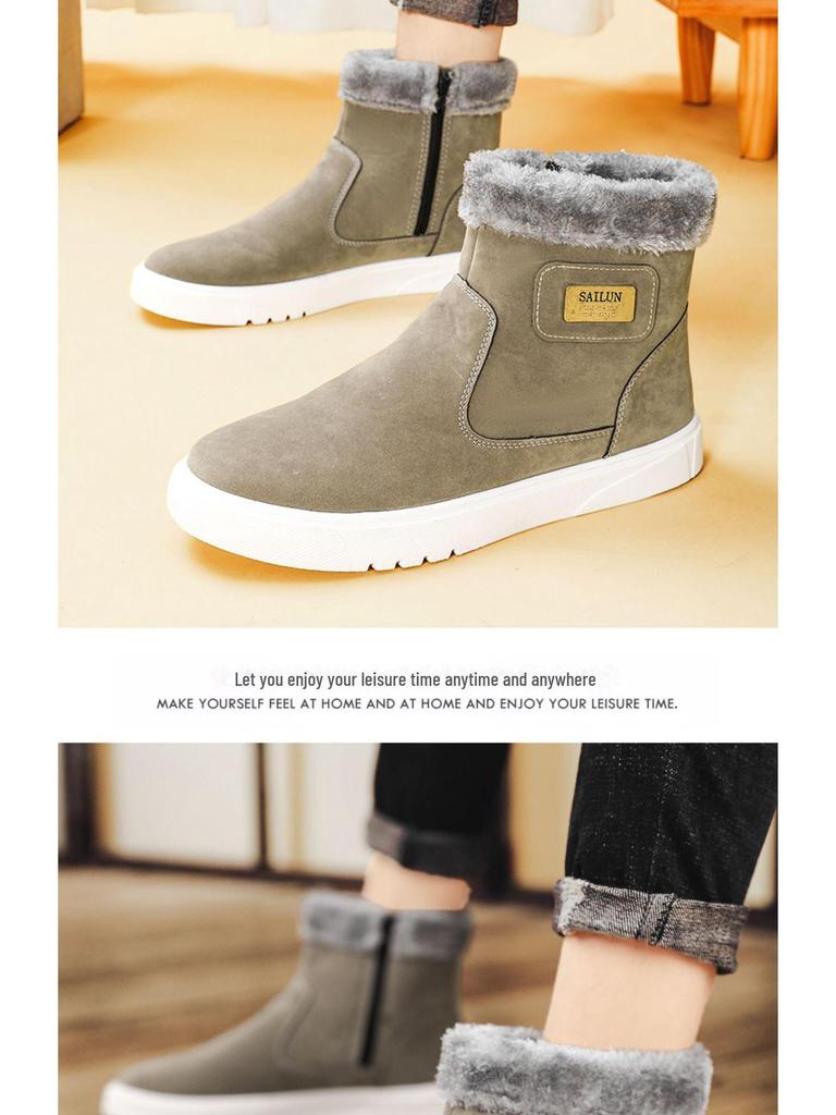 Men's High-Top Snow Boots - Velvet-Lined, Warm Leather, Fur, Slip-On, Winter Cold-Proof.