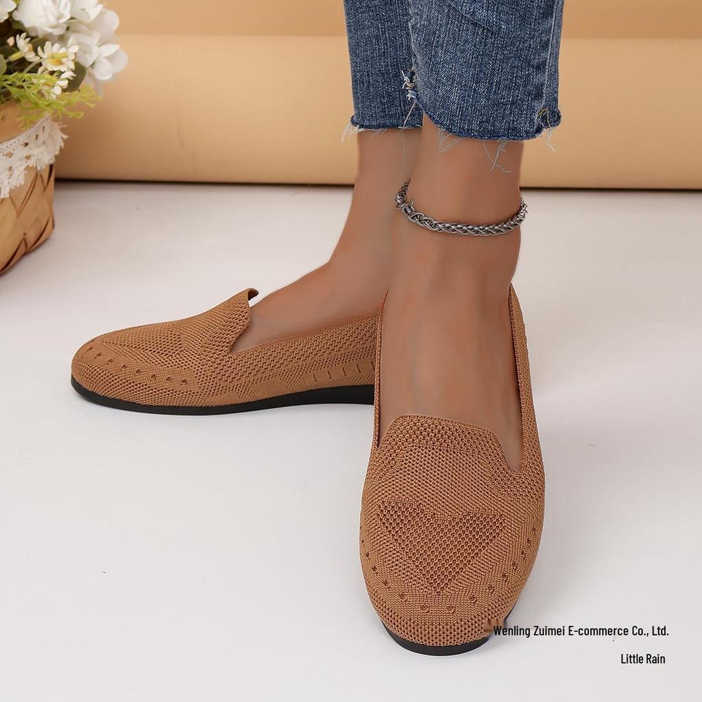 European and American Flat Knit Low-Top Slip-On Shoes - Women's Plus Size Lazy Work Style