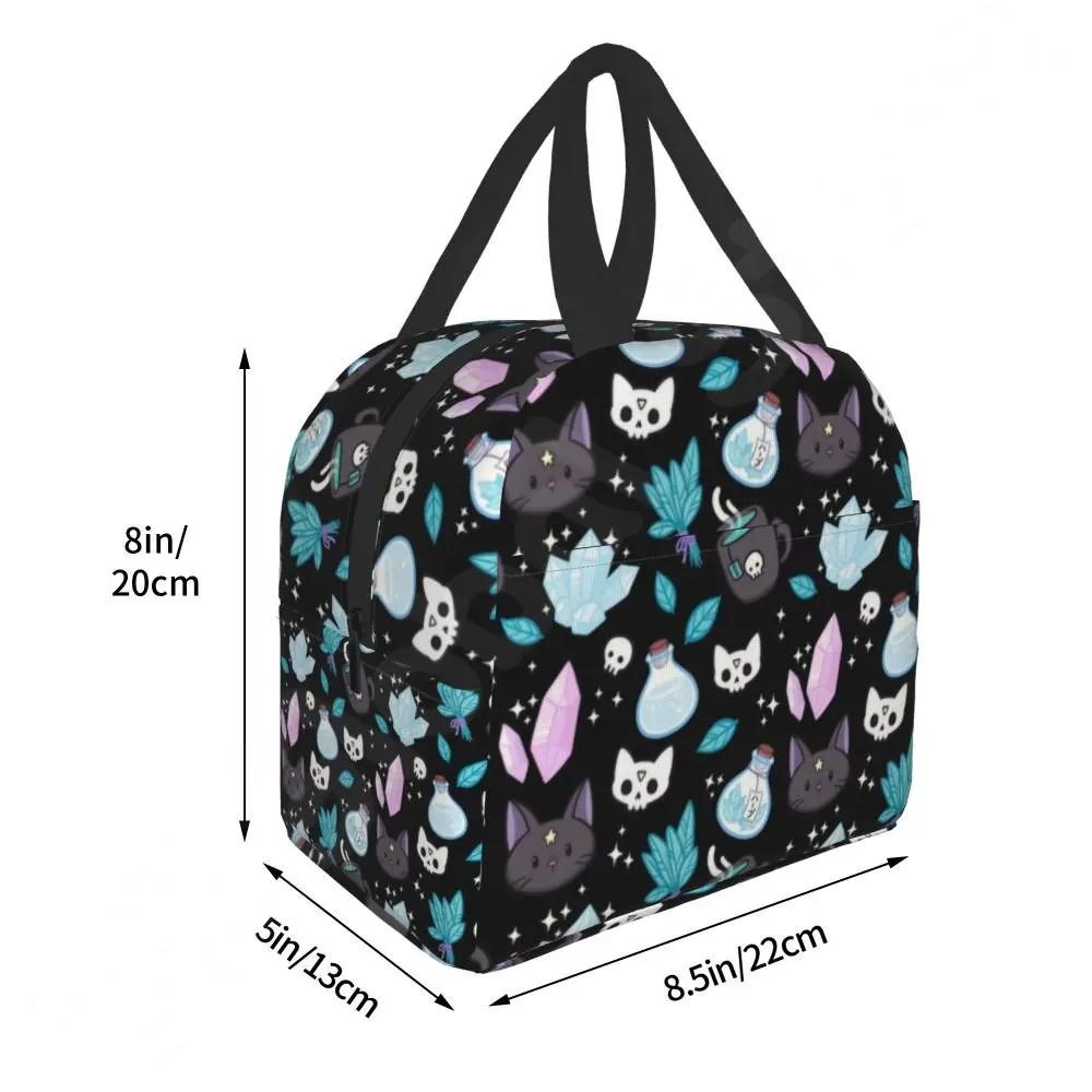 Pattern Insulated Lunch Bag for School Office Halloween Cat Skull Leakproof Cooler Thermal Bento Box Women Children