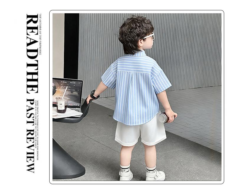 Children's Summer Short sleeved Shirt 2026, Boys' Blue Thin Shirt Set, Baby Boys' Summer Clothing, Children's Clothing Trend