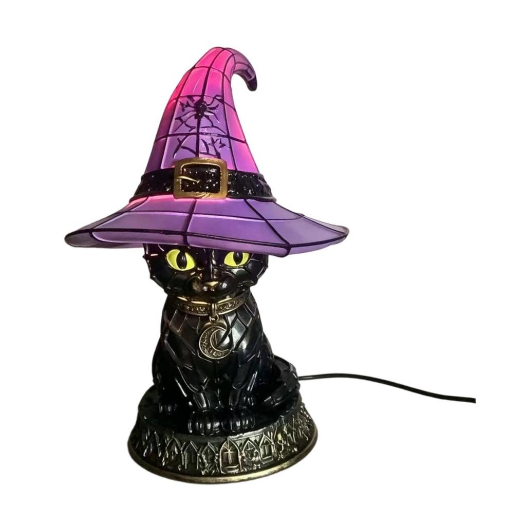 Black Cat Witch Hat Lamp Decorative Gift Halloween Lighting Decor Gothic Night Light