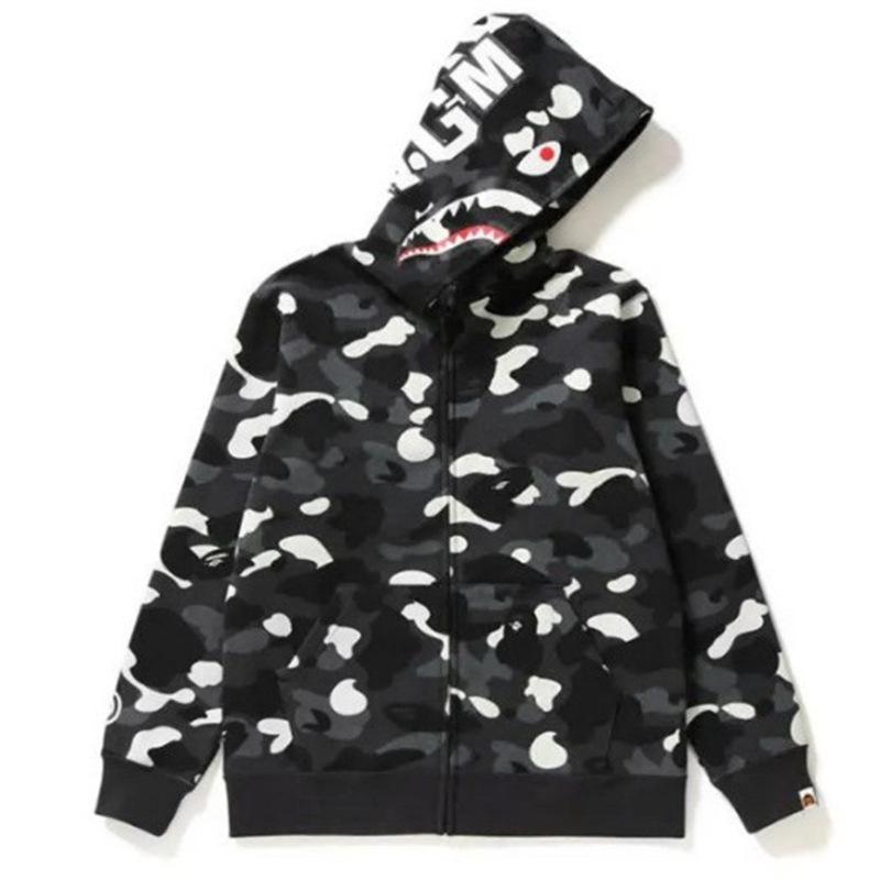 2024 Shark Head 3D Print Hoodie for Men & Kids - Camouflage Zip-Up Sweatshirt