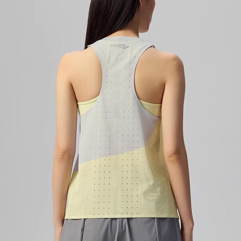 SAUCONY Minimalist Fashion Color Block Single Layer Tank Top Women Tops Transparent-Yellow SA1259TK01T-YL033