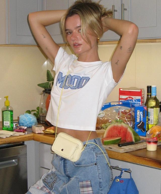 Mood Bearer Gingham Applique Crop T Shirts White Free