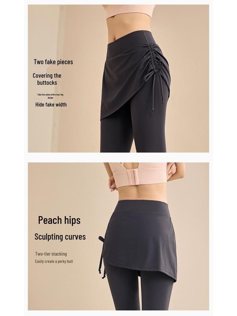 High-Waisted Tummy-Control Two-in-One Yoga Skirt Pants for Women - Plus Size, Anti-Exposure, Ideal for Pilates and Running