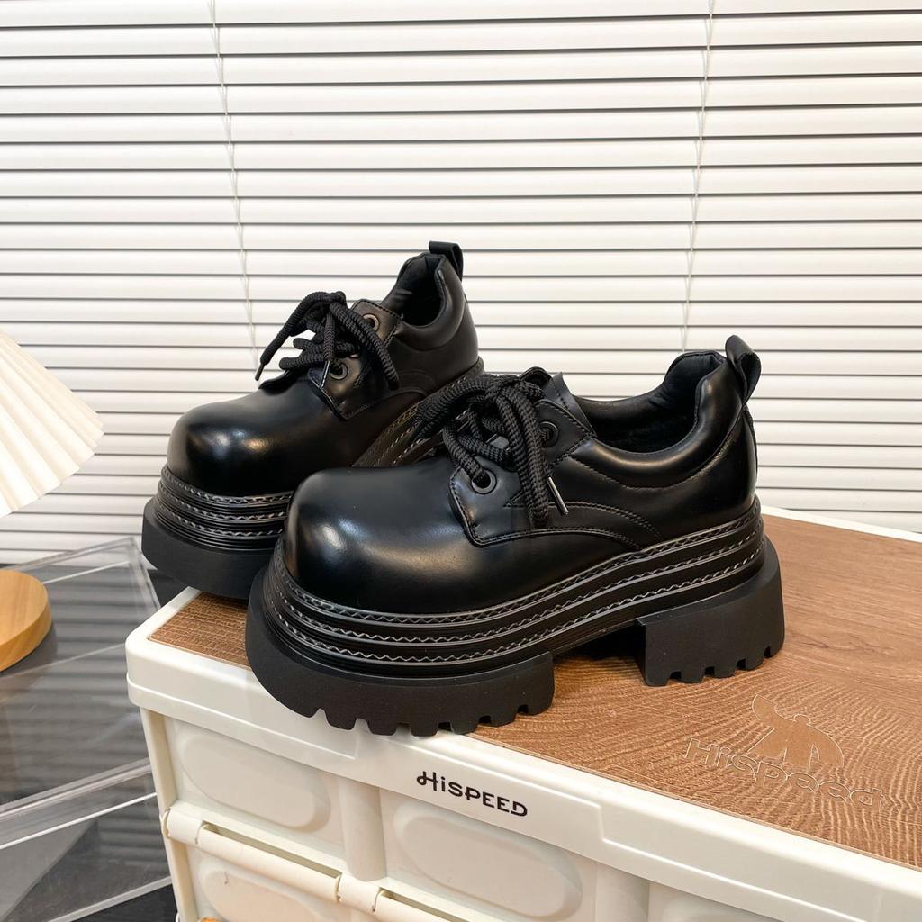 Thick-soled Big Head JK Small Leather Shoes Women's Small Lace-up Loafers Derby Shoes British Style Single Shoes Cotton Shoes Tide