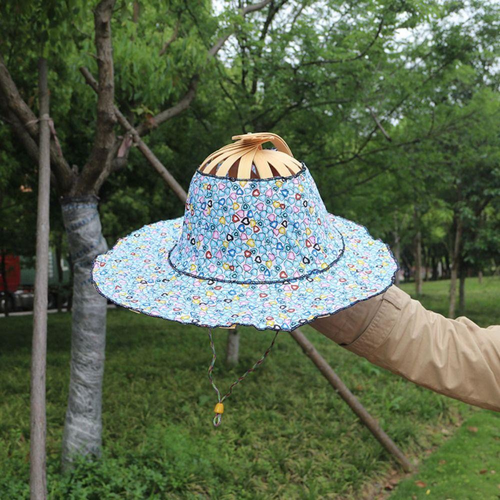 Women Fan Hat Wide Brim Sun Protection Portable Sunscreen Cap Durable