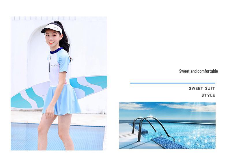 Fresh Korean Style Cartoon Children's One-Piece Swimsuit with Skirt for Girls - Medium & Large Sizes, Customizable.
