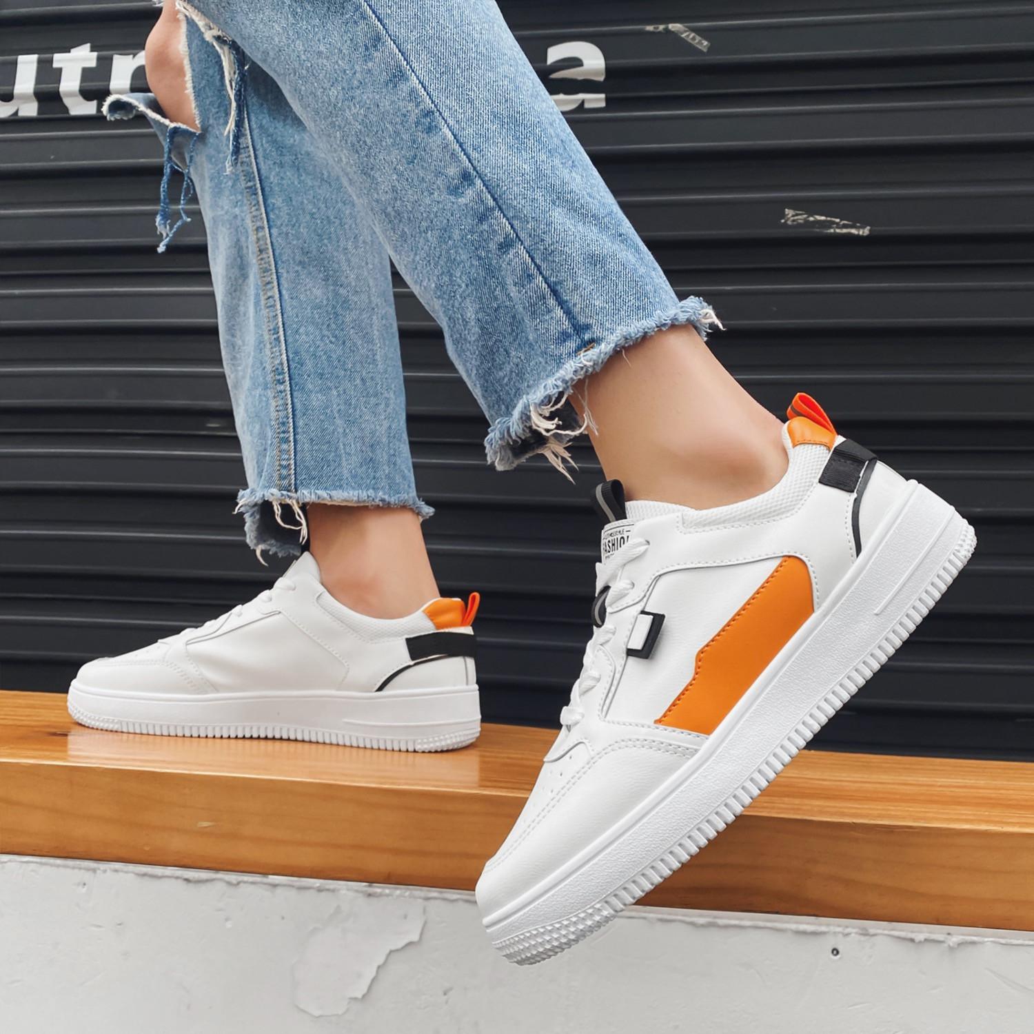 

2024 Новые мужские кожаные повседневные туфли на платформе, кроссовки для бега, удобные спортивные уличные кроссовки, белые туфли для скейтбординга, Chaussure Homme 44 оранжевый