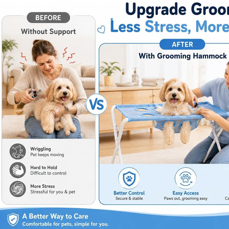 Dog Grooming Hammock Foldable Pet Paw Bathing Wash Hammock Stand for Dogs and Cats, Mesh Bath Support for Nail Trimming, Bathing