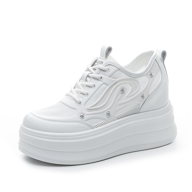 Spring and summer women's shoes new lace-up versatile small wedge heel muffin thick sole inner height increase and casual little white shoes
