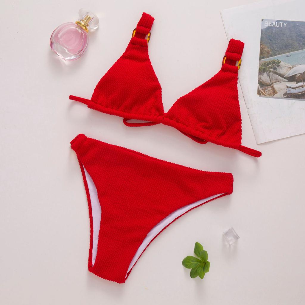 Women's Swimsuit Red Back Tie Sexy Thong Bikini Set Beachwear Bathing Suits