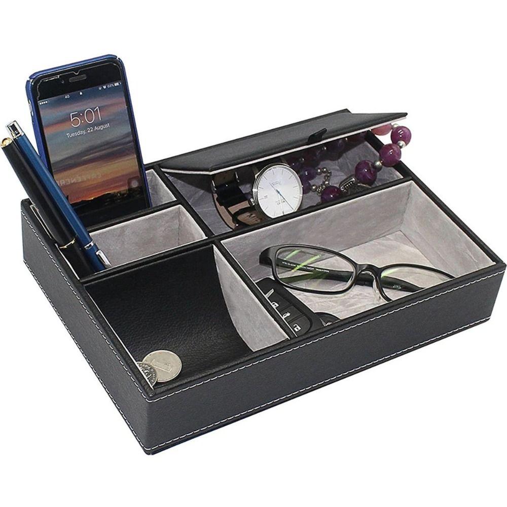 Multifunctional Desk Organizer Box PU Leather Display Storage Tray Men's Valet Tray  Jewelry