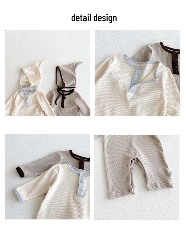 Baby Boy Autumn Rib Knit Long Sleeve Romper - Solid Color Newborn Onesie