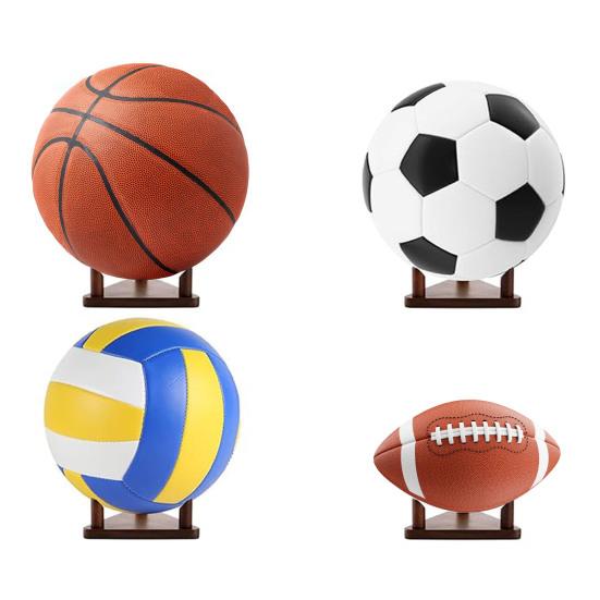 Basketball Fotball Fotball Utstillingsstativ Massiv Valnøtt Trekantet Ball Utstillingsstativ Multifunksjonell Sports Samler