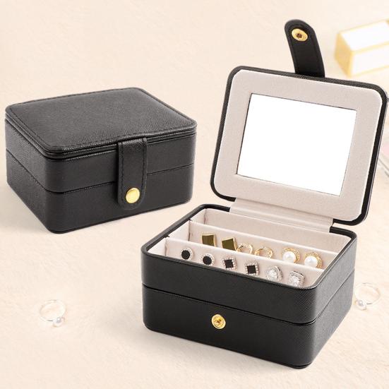 Double-layer Jewelry Organizer Box with Mirror Large Capacity Waterproof Earrings Necklaces Organizer Portable Jewelry Container