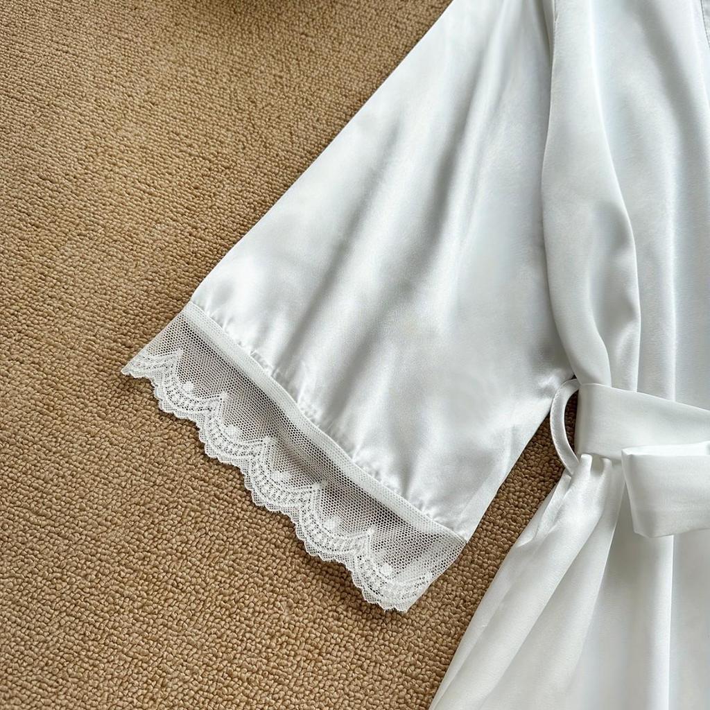 European & American Summer Silk-Feel Sexy Pajamas: Long Sleeve Nightgown Robe Two-Piece Set – Comfortable Tie-Up Women's Homewear.