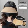 Hollow Straw Wide Brim Hat Woven Straw Beach Hat Visor Design Sun Hat  Casual Wear