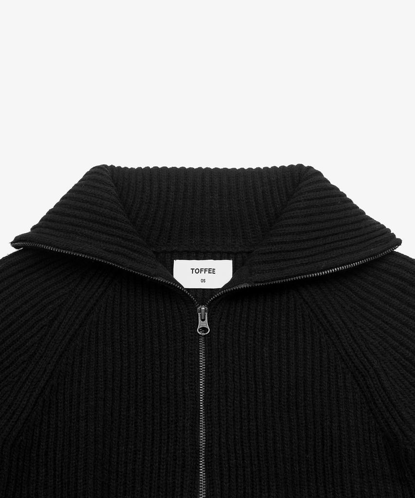 Toffee Women W Two-Way Collar Crop Knit Zip-Up (Black)