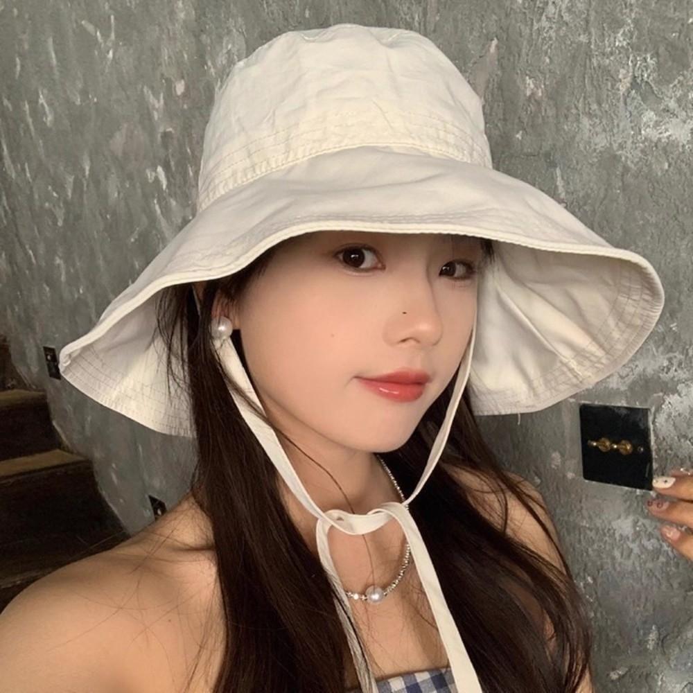 Breathable Fisherman Hat Solid Color Wide Brim Sun Hat Simple Sunscreen Bucket Hat  Beach