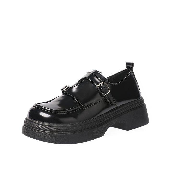 [Youshilai] Niche Design Sense Double Buckle Belt Small Leather Shoes Women's 2025 Winter New British Platform Loafers
