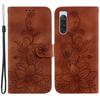 For Sony Xperia 10 V Shockproof PU Leather Phone Case Imprinted Lily Flower Cover Wallet Stand Shell