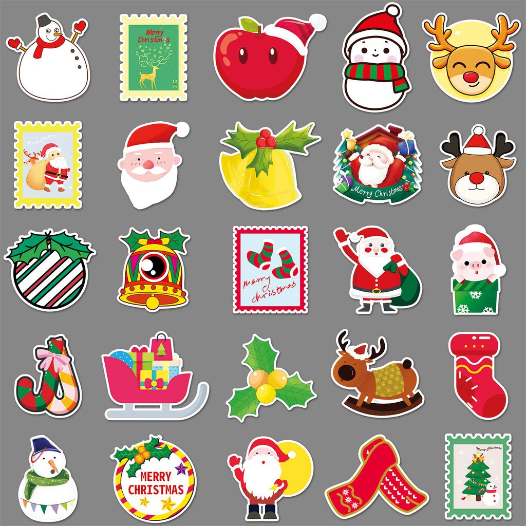 50 Christmas Holiday Graffiti Stickers for Scooters, Suitcases, Travel Cases, Cars, and Waterproof Decorative Stickers