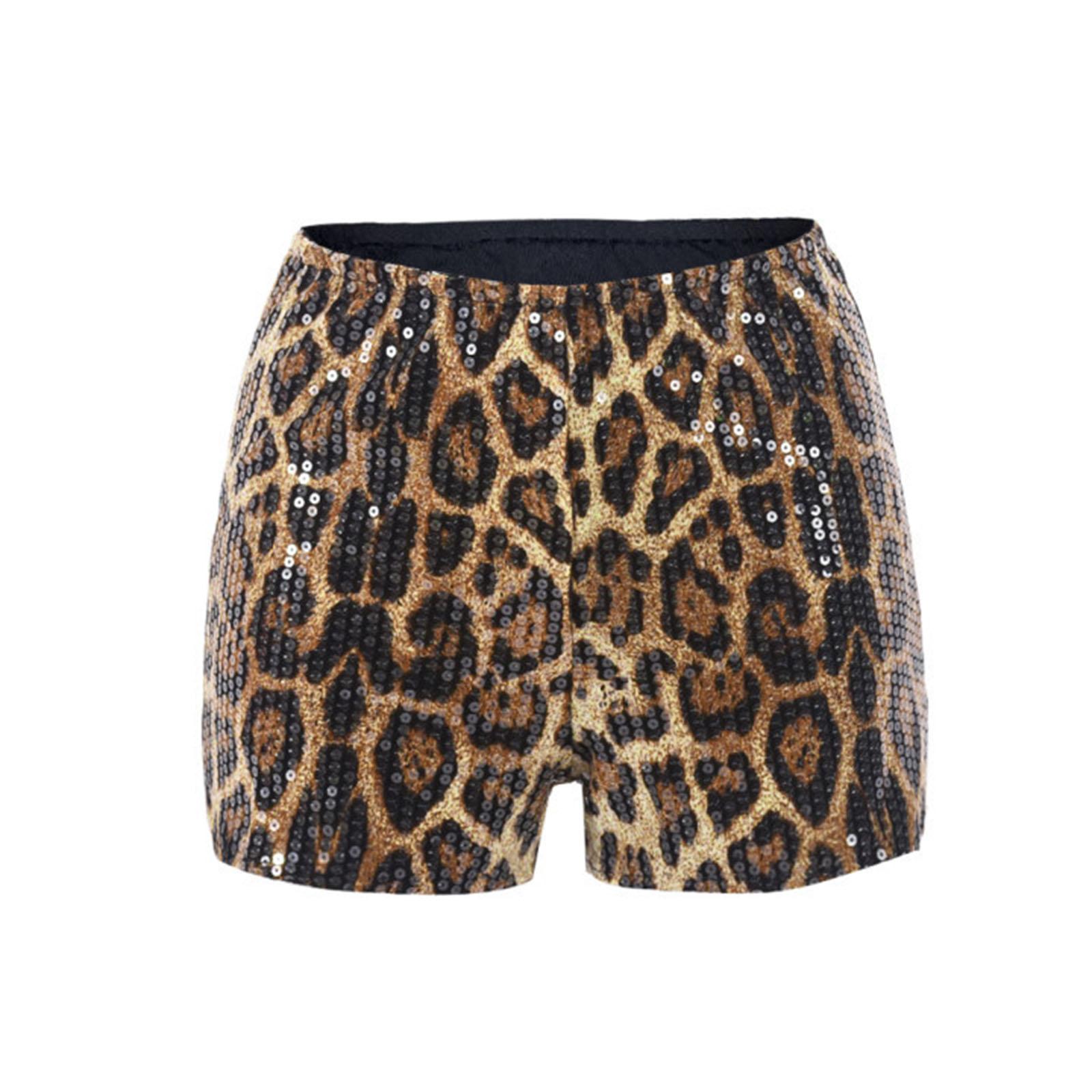 

Women s Casual Loose Fit Leopard Print Shorts Elastic Waistband Lightweight Comfortable Summer Bottoms S коричневий