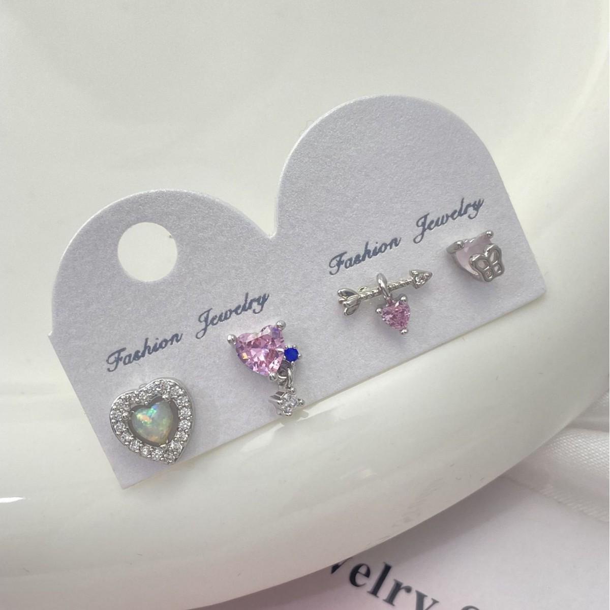 Fresh Pink Heart Forest-Style Stud Earrings Set for Women - Exquisite, Simple, and Versatile Ear Jewelry