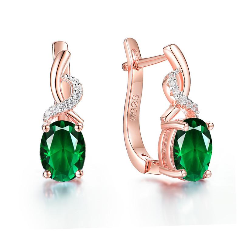 Classic Red Oval Zircon Multicolor Crystal Birthstone Hoop Earrings Champagne Gold Color Wedding Jewelry For Women