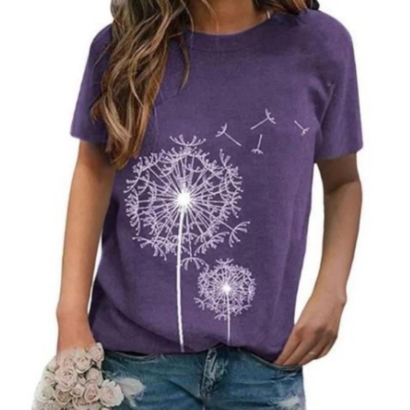 

Летний топ с круглым вырезом и принтом одуванчика 3D, модные повседневные женские футболки с короткими рукавами 6XL