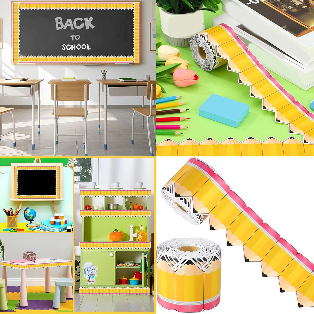 Bulletin Board Border Trim Sticker for Chalkboard Notice Board Decoration Pencil Pattern Border Trim Wall Sticker