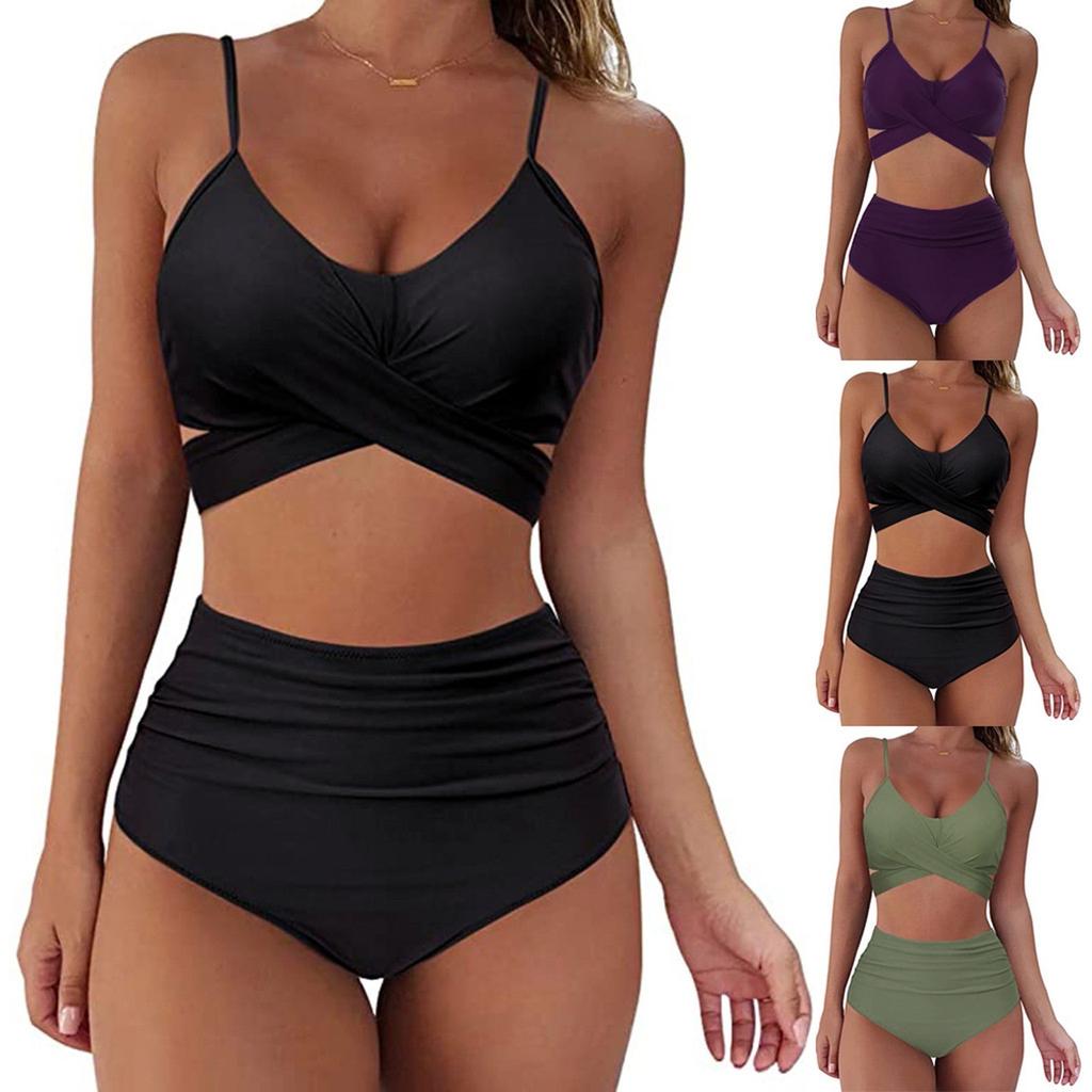 Women's Summer Sexy Solid Color Split Two-Piece Bikini Swimsuit