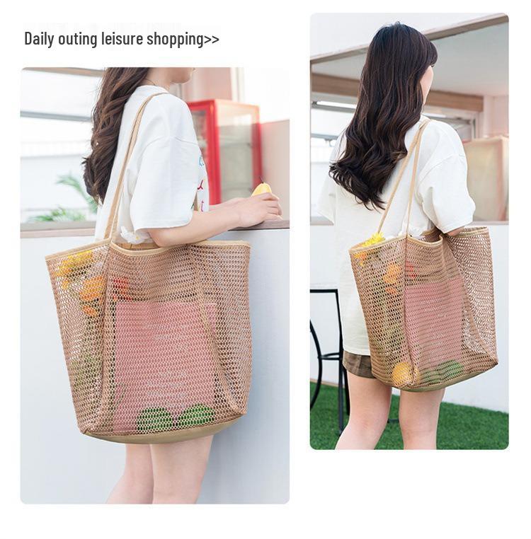 Large Foldable Mesh Beach Shoulder Bag for Outdoor Summer Travel