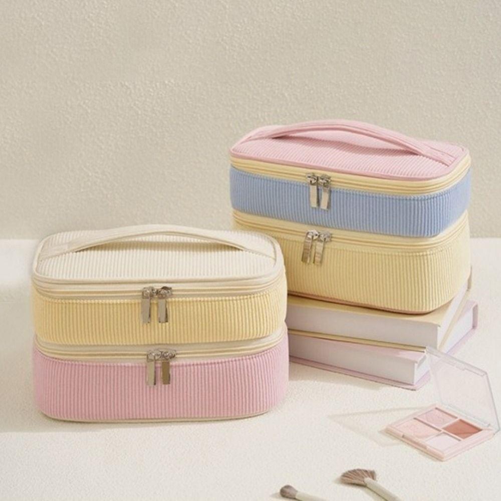Soft Double-layer Storage Bag Zipper Closure Cosmetics Storage Bag Handheld Toilet Bag Women