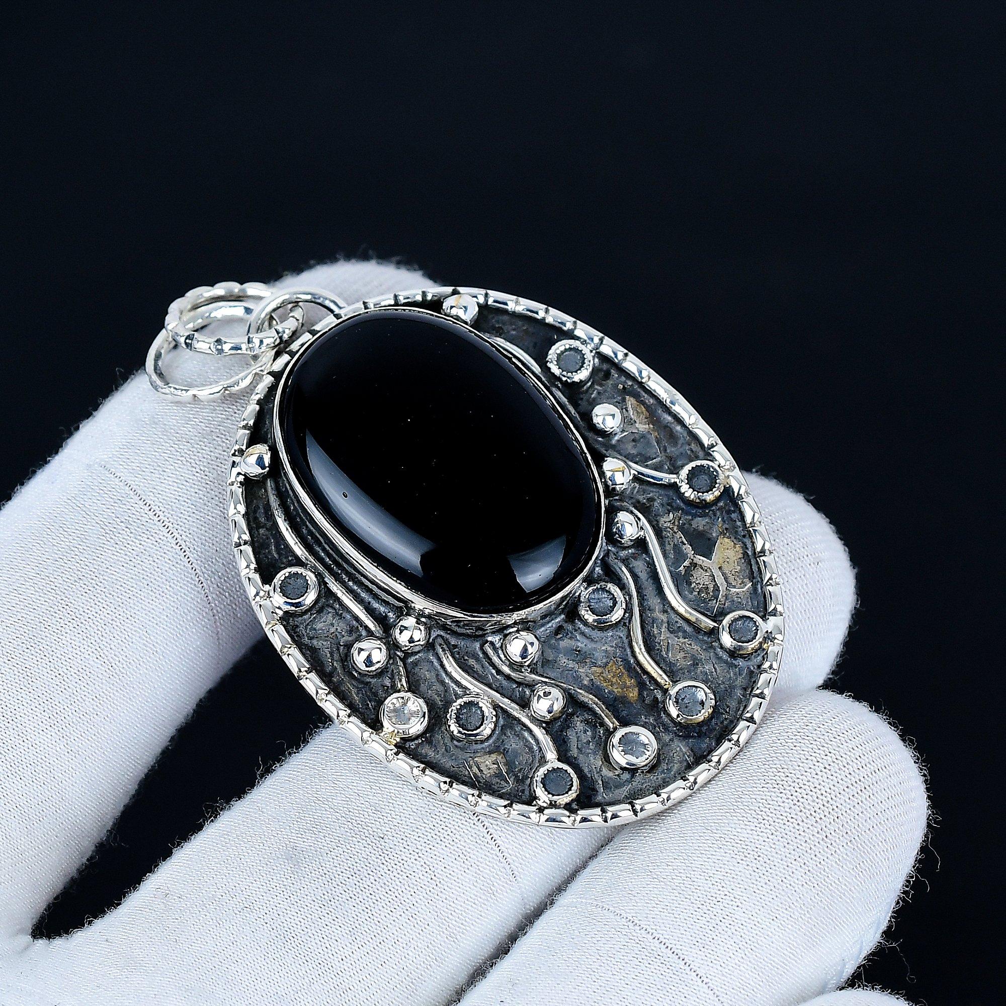 

Black Onyx Pendant, 925 Sterling Silver Handmade Jewelry, Black Onyx Silver Pendant, Party Wear Jewelry For Women s, Pendant Christmas Gift 6.5 Cm чёрный