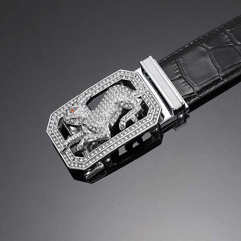 Cinto masculino de couro fivela automática primeira camada couro de vaca doze zodíaco botão cabeça crocodilo padrão cinto masculino