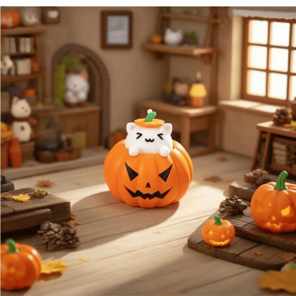 Cartoon 3D Printed Pumpkin Cat Statue Exquisite Miniature Sculpture Toy Figures  Party