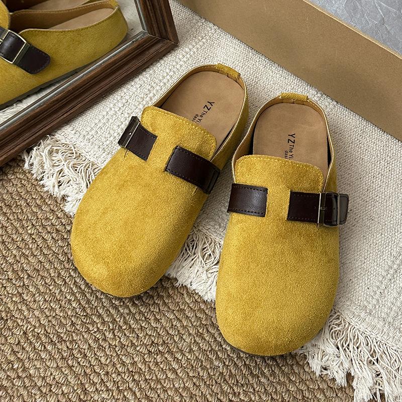 Baotou buckle flat slippers women's 2025 new retro fashion temperament casual single shoes comfortable half slippers women