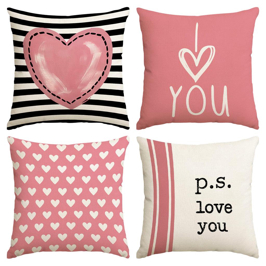 4Pcs Valentine'S Day Pillow Cover, Valentine'S Day, Wedding Anniversary Wedding Sofa Decoration Love Cushion Cover