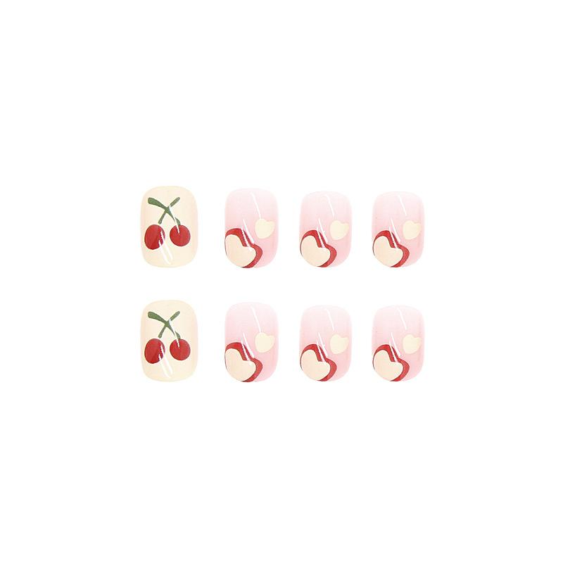 Artificial Nails Wearable Nail Pattern Novel Fake Nail Patch Cherry Flower Heart Red Removable