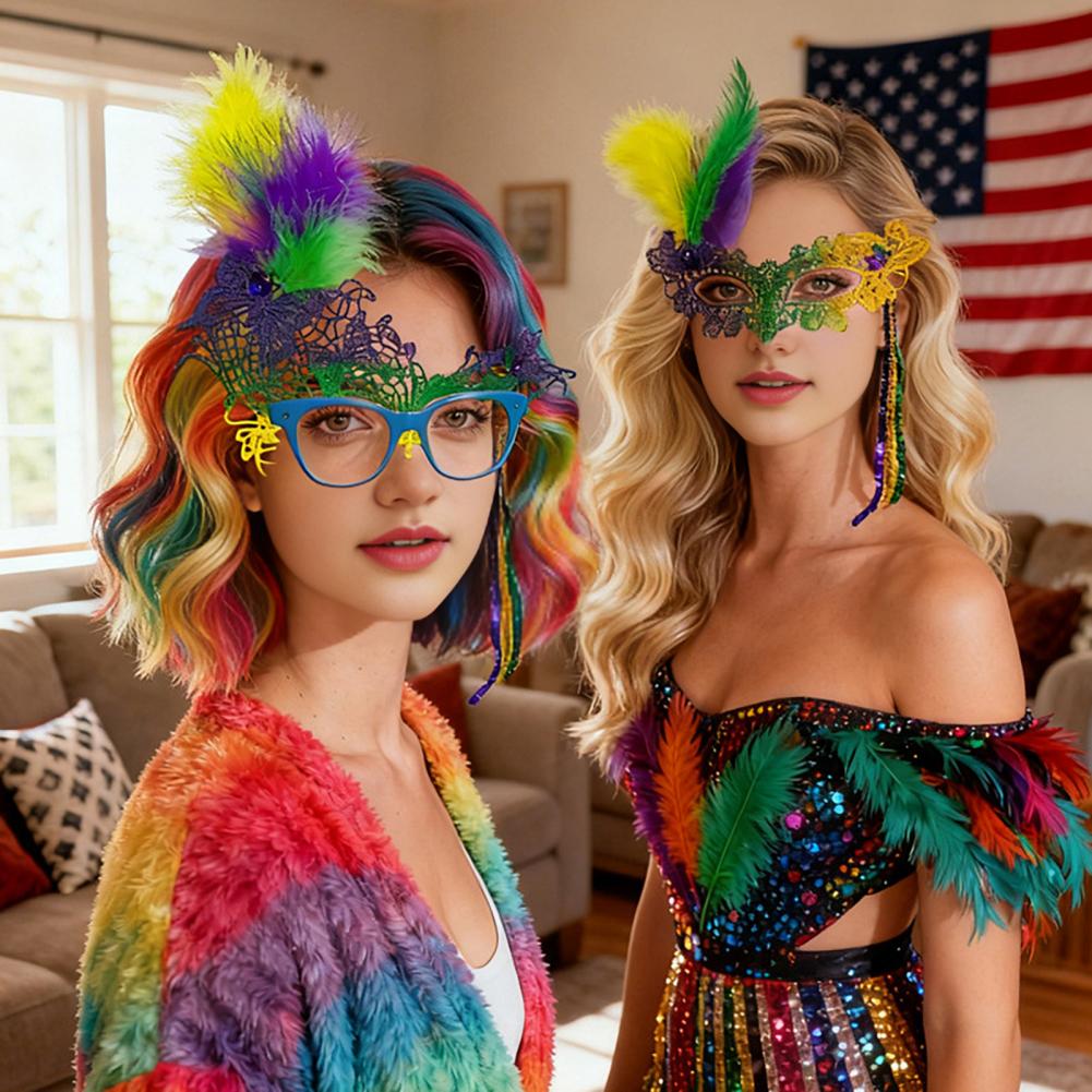 Purple Party Masque Party Masque Masquerade Carnival Feather Mask for Women Mardi Gras Lace Masque Purple Green Yellow Prom Ball