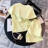 2025 Summer Yellow Peach Heart Embroidered Slit Shorts & Top Women's Leisure Sports Set