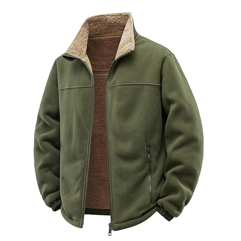 Men's Thickened Fleece Jacket with Stand Collar - Casual Autumn/Winter Outdoor Hoodie