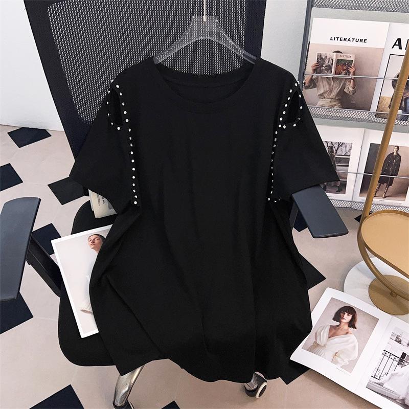 

Women s Plus Size Mid-Length Short-Sleeve Slimming T-Shirt 200/300/350 Jin 7XL чорний