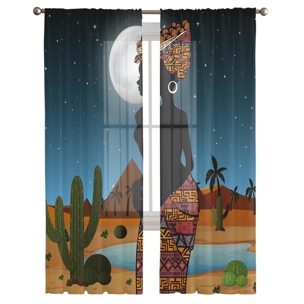 Wüstennacht ethnische afrikanische Frau transparenter Vorhang Wohnzimmer Vorhänge Vorhänge für Schlafzimmer Küche Tüll Vorhänge Fensterbehandlung