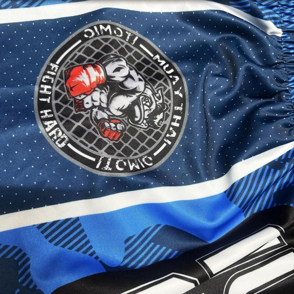 Blue Camouflage Muay Thai Kickboxing Boxing MMA UFC Casual Shorts Gym Sport Unisex Men Women Workout Quick Dry Print Elastic High Waist Training