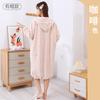 Women's Long Bathrobe Absorbent Bath Towel Coral Fleece Thickened Home Hooded Long Sleeved Bath Skirt